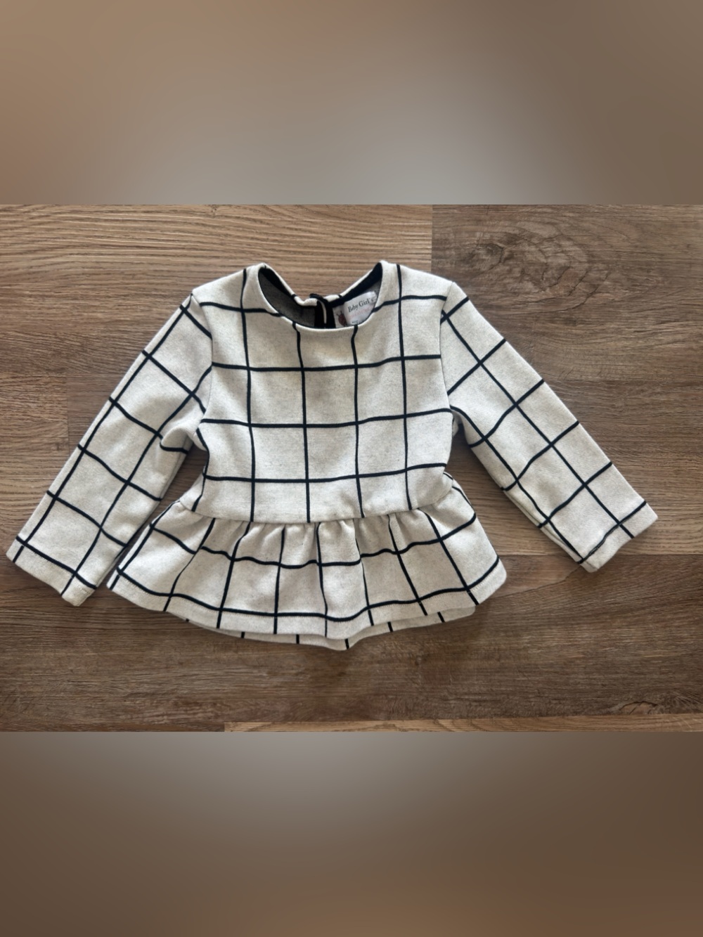 18-24m Zara Cream and Black Grid Peplum Top